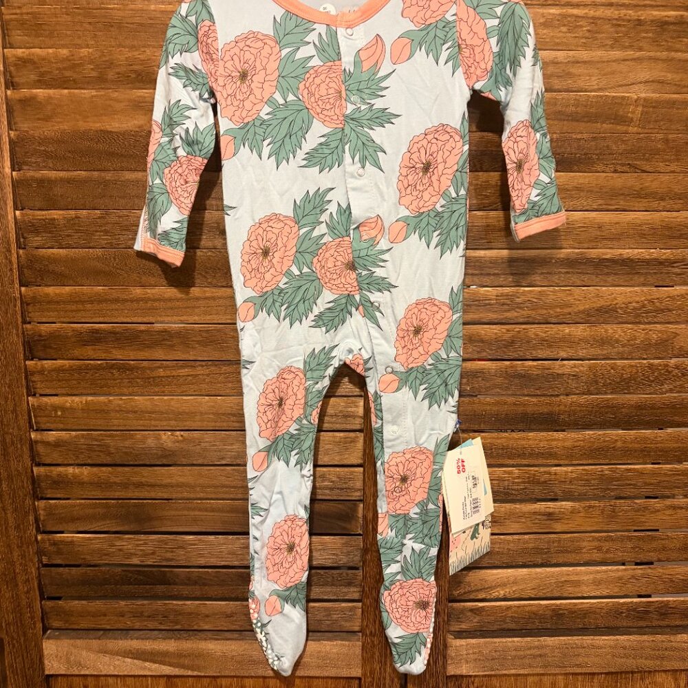 Kickee Pants Kids Long Sleeve Snap Footie Pajama Spring Sky Floral